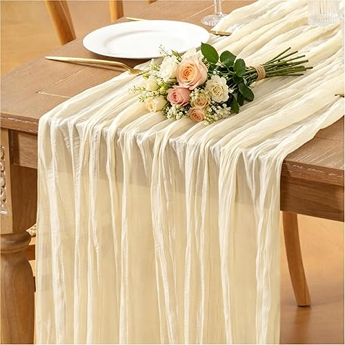 Loopiske Beige Cheesecloth Table Runner 12pcs Mother's Day 10FT Boho Rustic Shee