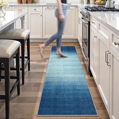 Miniatura 2 de Wonnitar Alfombra Corredor Ombre Azul Lavable 2x6 para Pasillo, Alfombra Corredor de Baño Moderna, Antideslizante de Pelo Bajo Degradado Suave