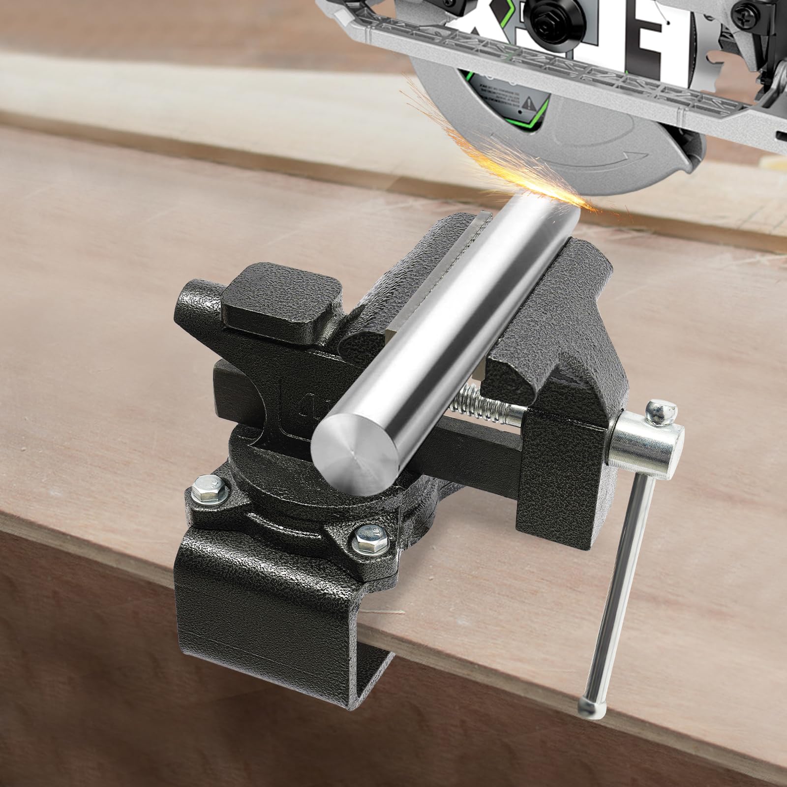 Morsa da banco da 15,2 cm, resistente per banco da lavoro, morsa multiuso 2 in 1 con ganasce morbide multifunzionali, base girevole a 270°, per la casa, per la lavorazione del legno, officina