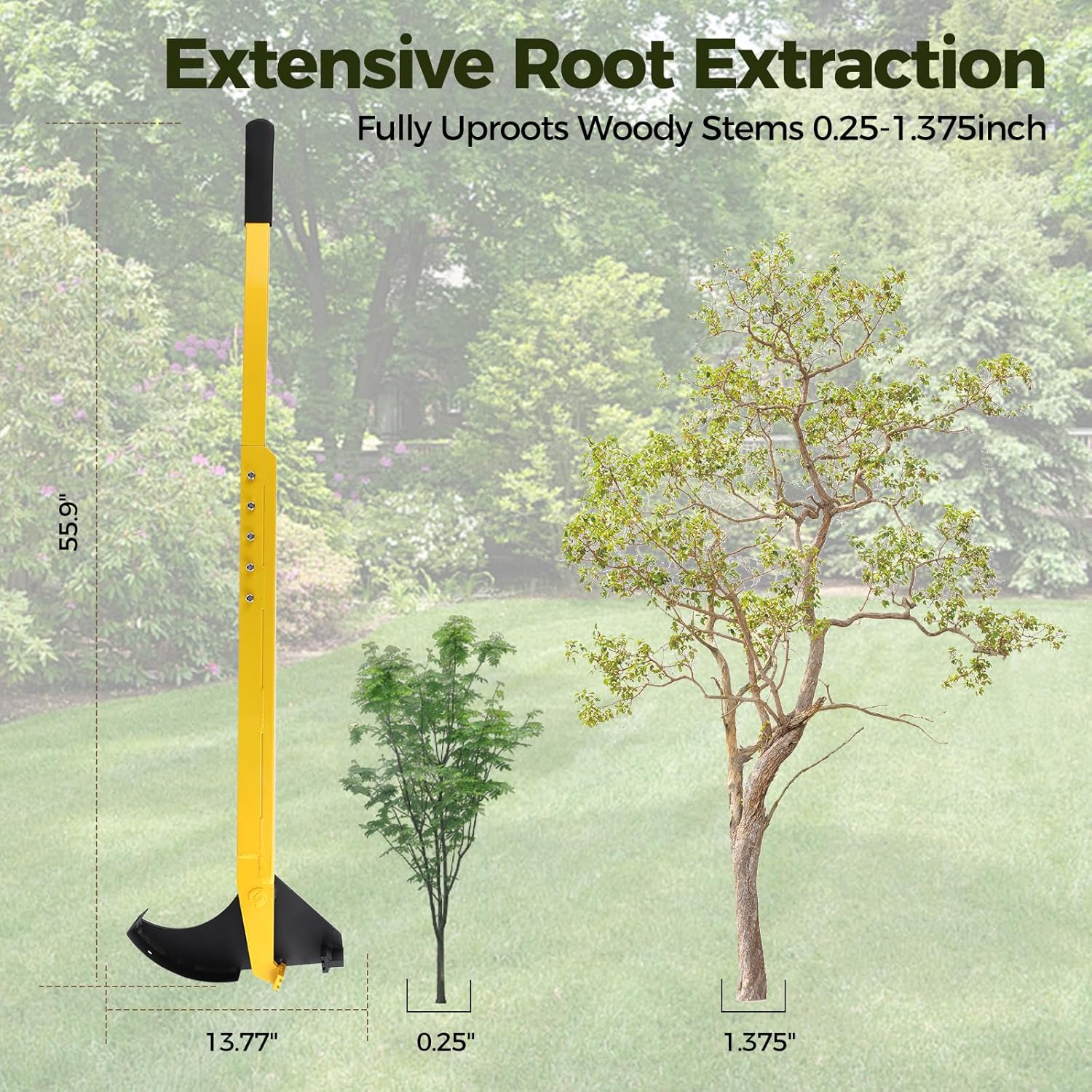 Large Size Sapling Puller Tool Heavy Duty Tree Root Puller for ¼ to 2" Woody Stems Fully Uproots Trees, Shrubs, Vines and Thorns