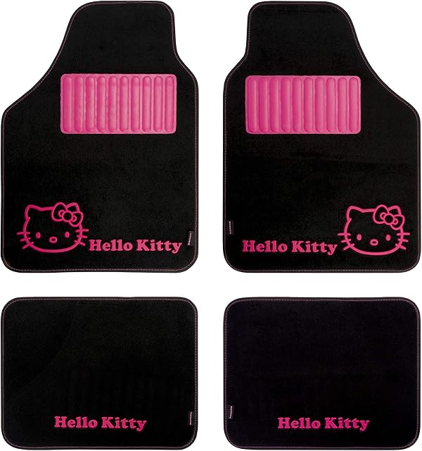 Hello Kitty Dywaniki Samochodowe, Czarny/Różowy, 0.8 x 4.9 x 7.2 cm; 2 kg, 4 Elementy