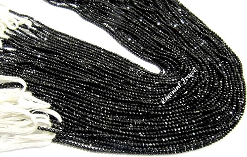 Miniatura 2 de Eminent Aaa - Cuentas de turmalina negra natural de 0.079 in, hilo facetado de 13 pulgadas de largo, cuentas de piedras preciosas microfacetadas,