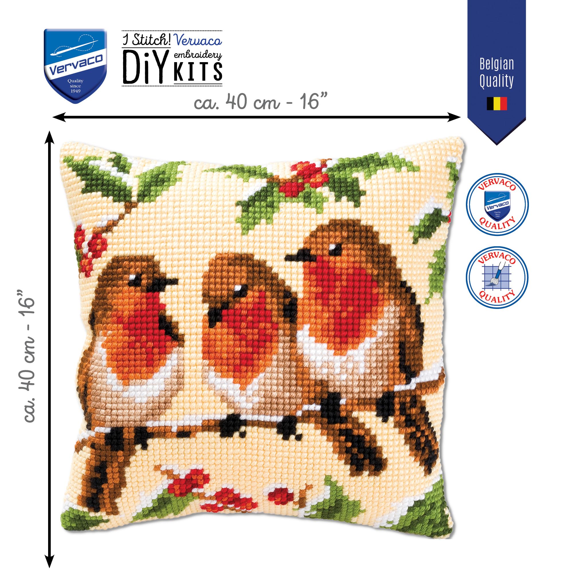 Pimpelmees kruissteek borduurpakket kussen 40x40cm van VERVACO PN-0145430