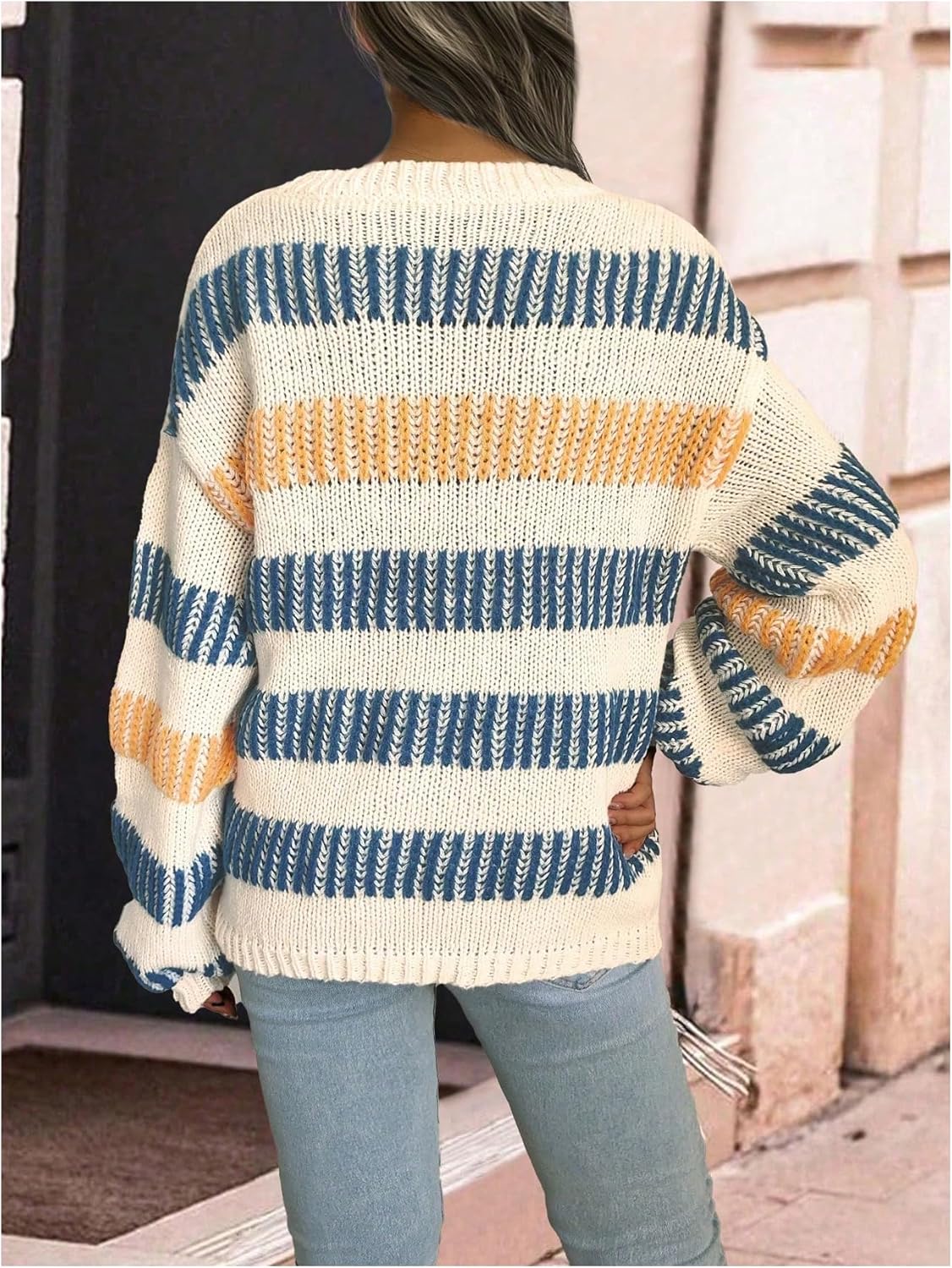 Verdusa Women's Oversized Striped Sweater Colorful Chunky Sweaters Streetwear Knit Pullover Tops - Image 2