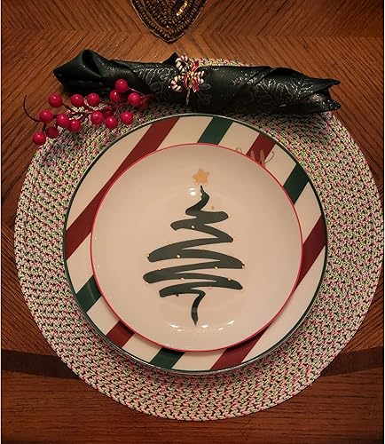 Miniatura 7 de Christmas Holiday - Platos de postre de porcelana de hueso, platos de ensalada de 8 pulgadas, juego de 4, platos de cocina aptos para horno y