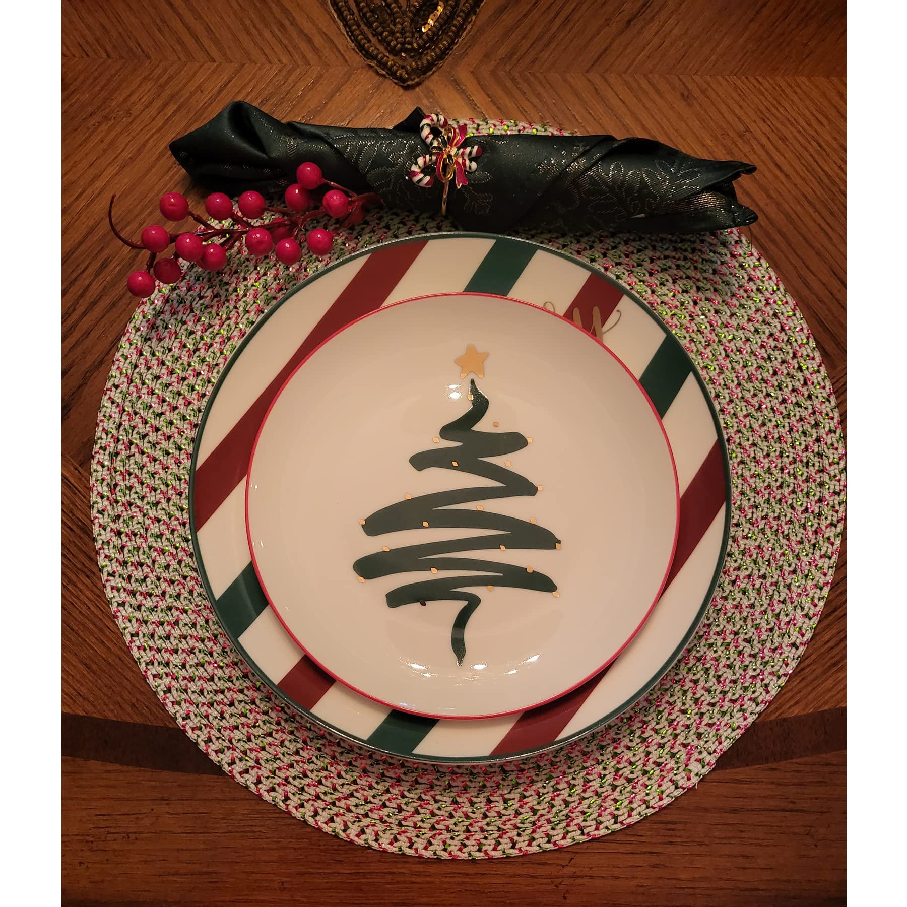 Juego de 4 vajillas de porcelana china de hueso, aptas para lavavajillas, platos de postre, platos de ensalada (árbol, 8 pulgadas)