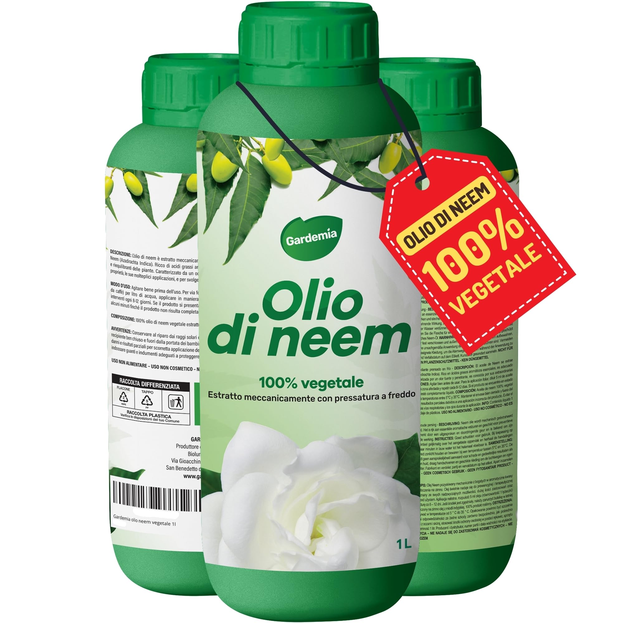 Gardemia Olio di Neem per Piante 1 Litro 100% Vegetale Azione Naturale contro varie Avversità Giardino Multiuso Concentrato Estratto Meccanicamente Pressatura Freddo Straordinarie Proprietà Naturali