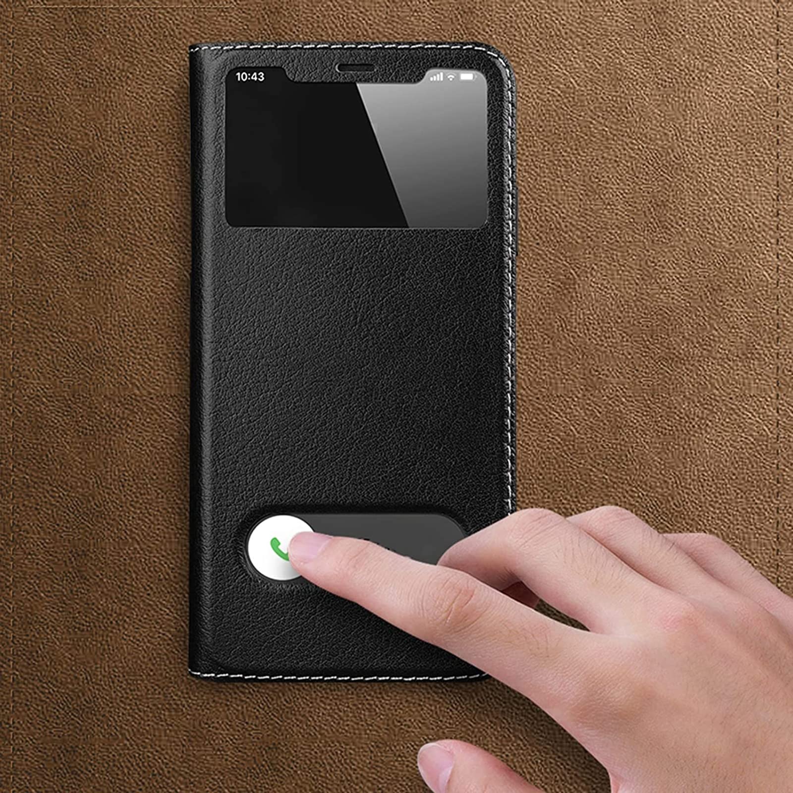 Hülle Kompatibel mit iPhone 13 Mini/13/13 Pro/13 Pro Max, Echt Lederhülle Schutzhülle mit Sichtfenster Magnet Verschluss Klapphülle Handyhülle,Blau,13 Pro Max 6.7"