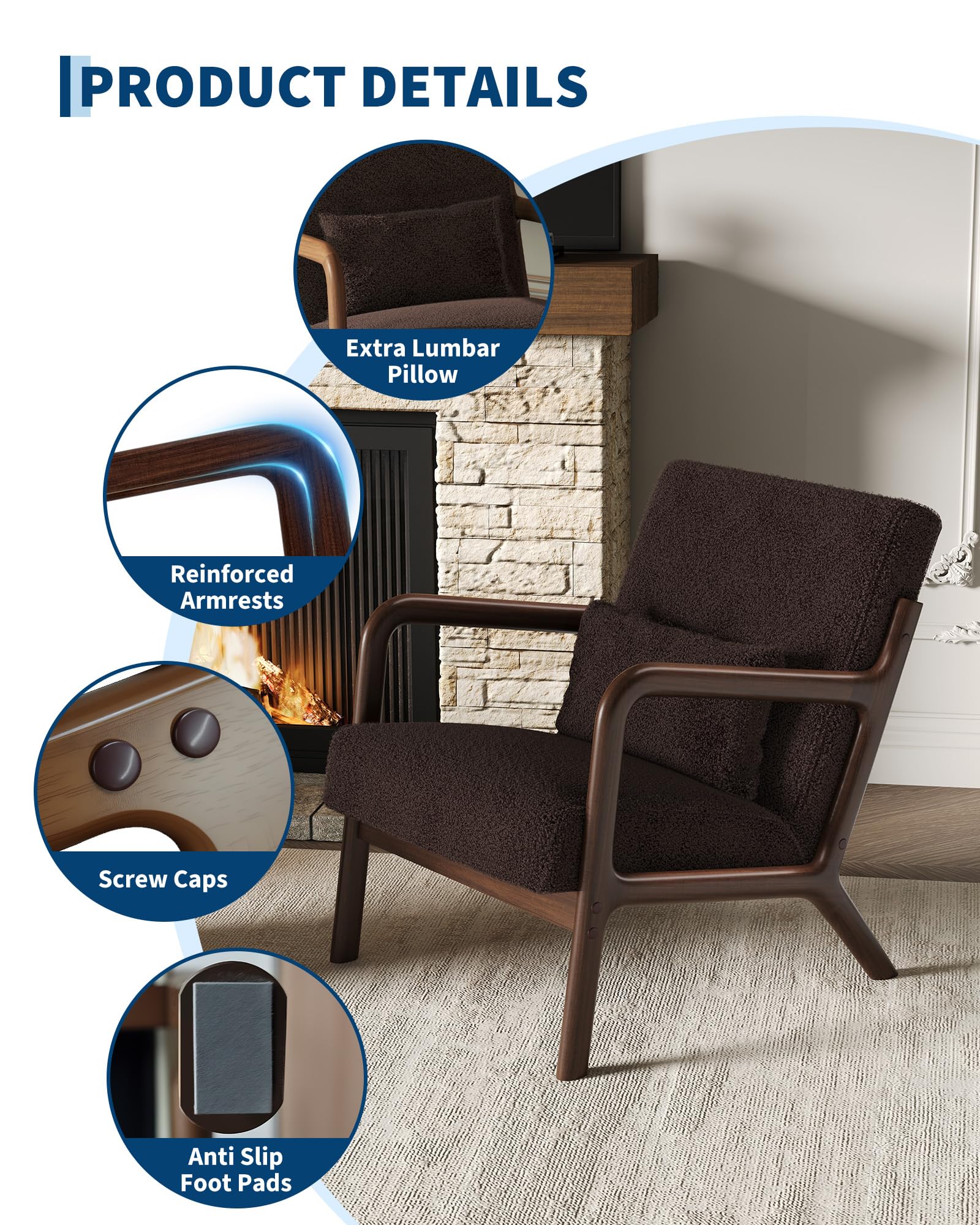 Best Brown Accent Chair Picks for 2026 2 Garvee Mid Century Accent Chair Set of 2, Armchair with Lumbar Pillow — product photo