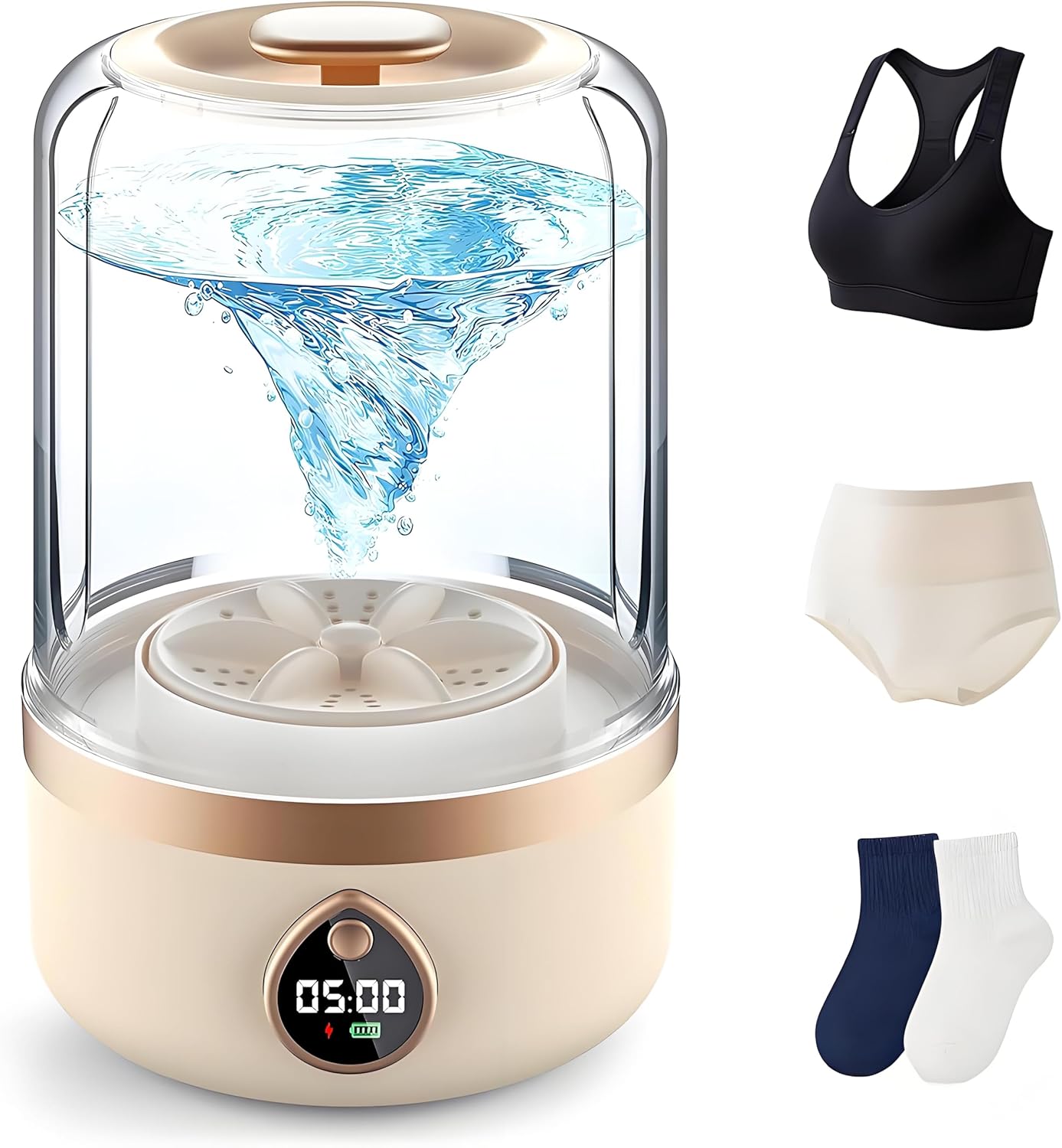 Underwear Washer,Portable Mini Washing Machine,For Bras/Underwear/Socks, Rechargeable Cordless Mini Washing Machine for Home, Apartment, Camping, Travel (Khaki)