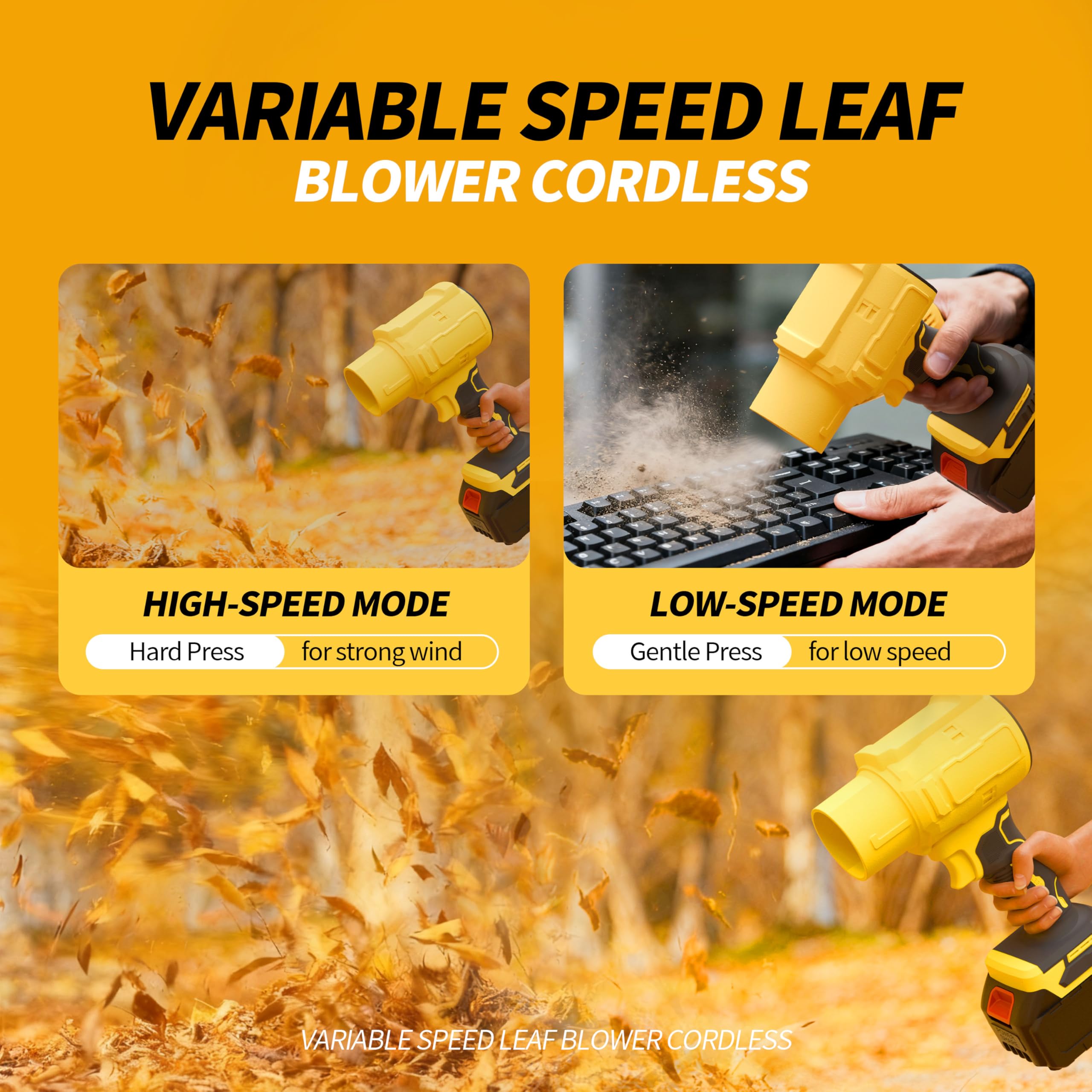 Soplador de hojas inalámbrico, soplador de hojas de mano de 600000 RPM con 2 baterías de 4.0 Ah y cargador, sopladores de hojas ligeros para limpieza de patio, cuidado del césped, hojas, polvo