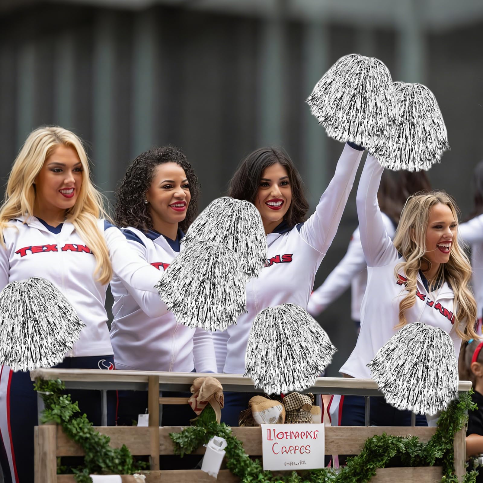 LIULINY 12 Piezas Pompones Animadora, Lámina Metálica Pompones de Animadora con Anilla de Doble Agujero, Animadoras Poms para Eventos Deportivos, Fiestas, Espectáculos Celebraciones Festivas — view 7