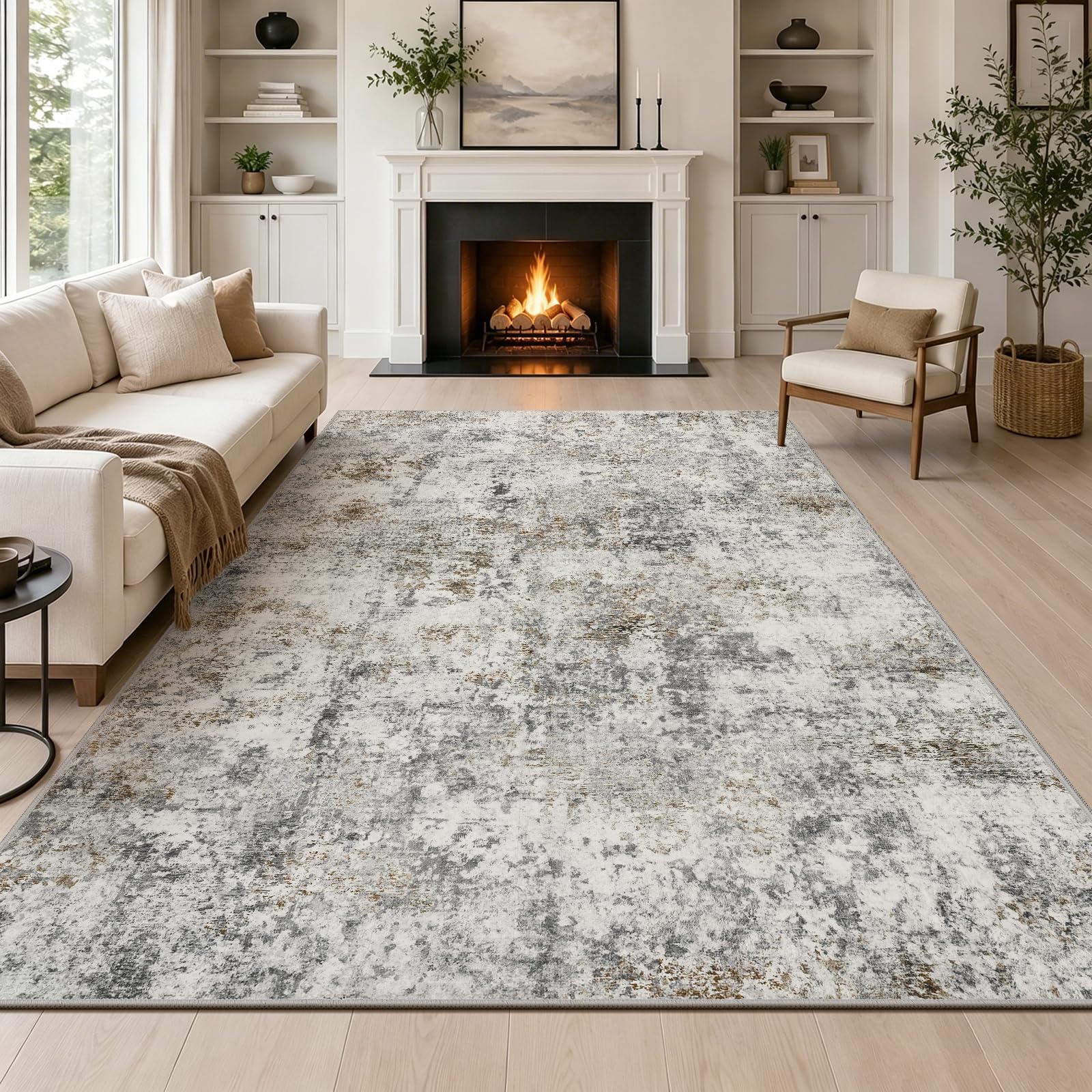 Capslpad Marron Tapis Abstrait Salon 160x230cm antidérapant Poils Courts Laine synthétique Chambre à Coucher Tapis Lavable Minimaliste Tapis de lit pour Salon Chambre à Coucher Bureau Décoration