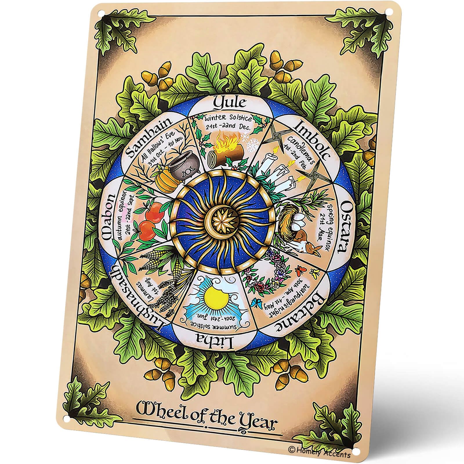 peiyeety Vintage Witchy Wheel of The Year Bathroom Halloween Witchcraft Lovers Wiccan Poster Metal Aluminium Tin Sign Wall Decor 8"x12"