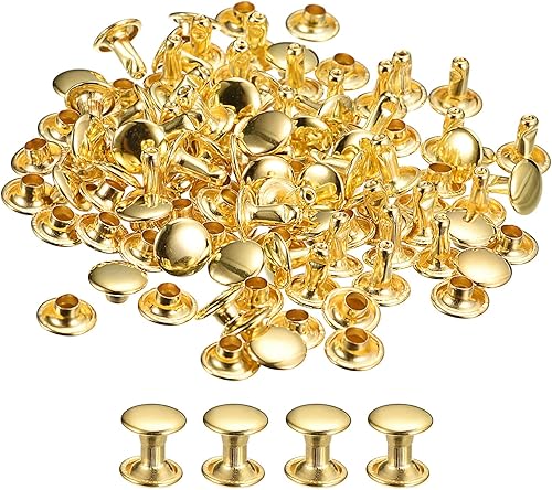 uxcell 100 juegos de remaches de cuero, remaches de doble tapa de 0.315 pulgadas, remaches de metal de 0.315 pulgadas de altura, remaches para