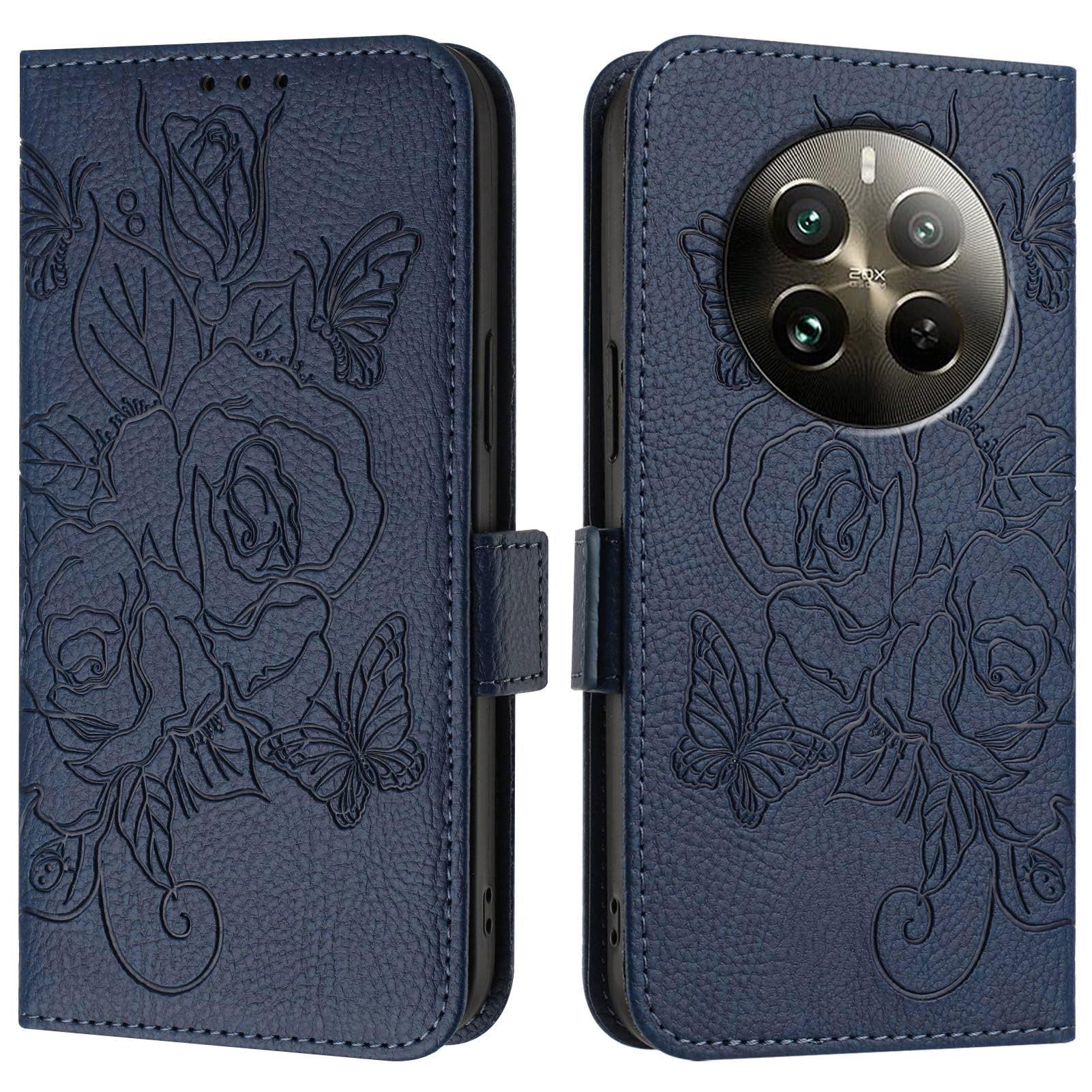 Smartphone Flip Cover for Oppo Realme 12 Pro Plus 5G Case, Wallet Cases Slim PU Leather Phone Flip Folio Cover, Shockproof Protective Shell with Card Holders+Wrist Strap(Blue)