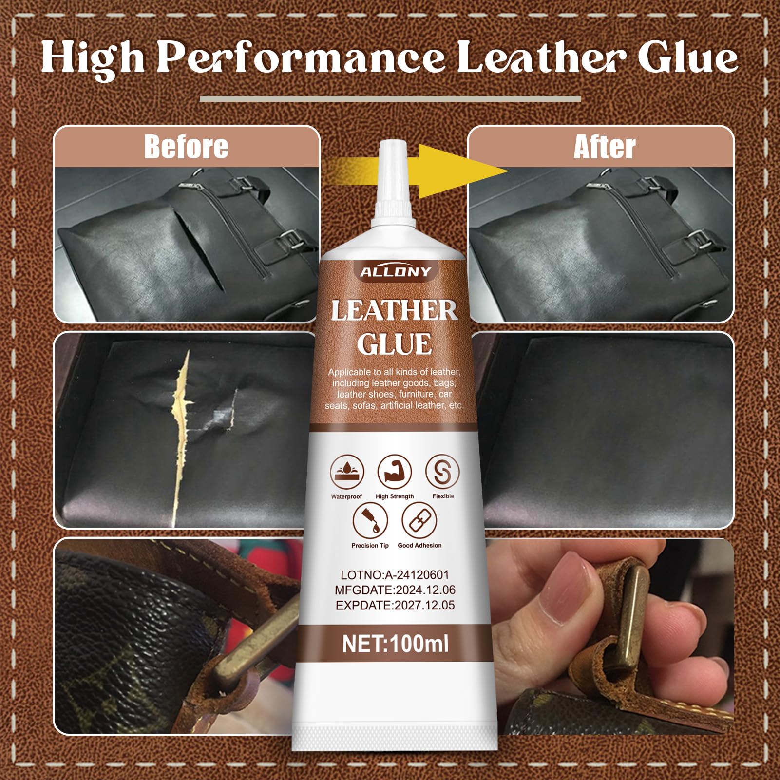 Kit Colla Per Pelle – 3 Flaconi Da 50 Ml + 2 Spatole, Adesivo Trasparente Impermeabile Per Divani, Scarpe, Borse E Sedili Auto