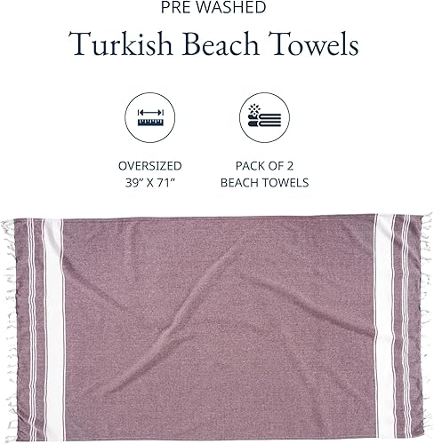 Miniatura 10 de LANE LINEN Toalla de playa 100% algodón con bolsa, 2 toallas de gran tamaño de 39 x 71 pulgadas, absorbente de piscina, toalla de viaje extra grande