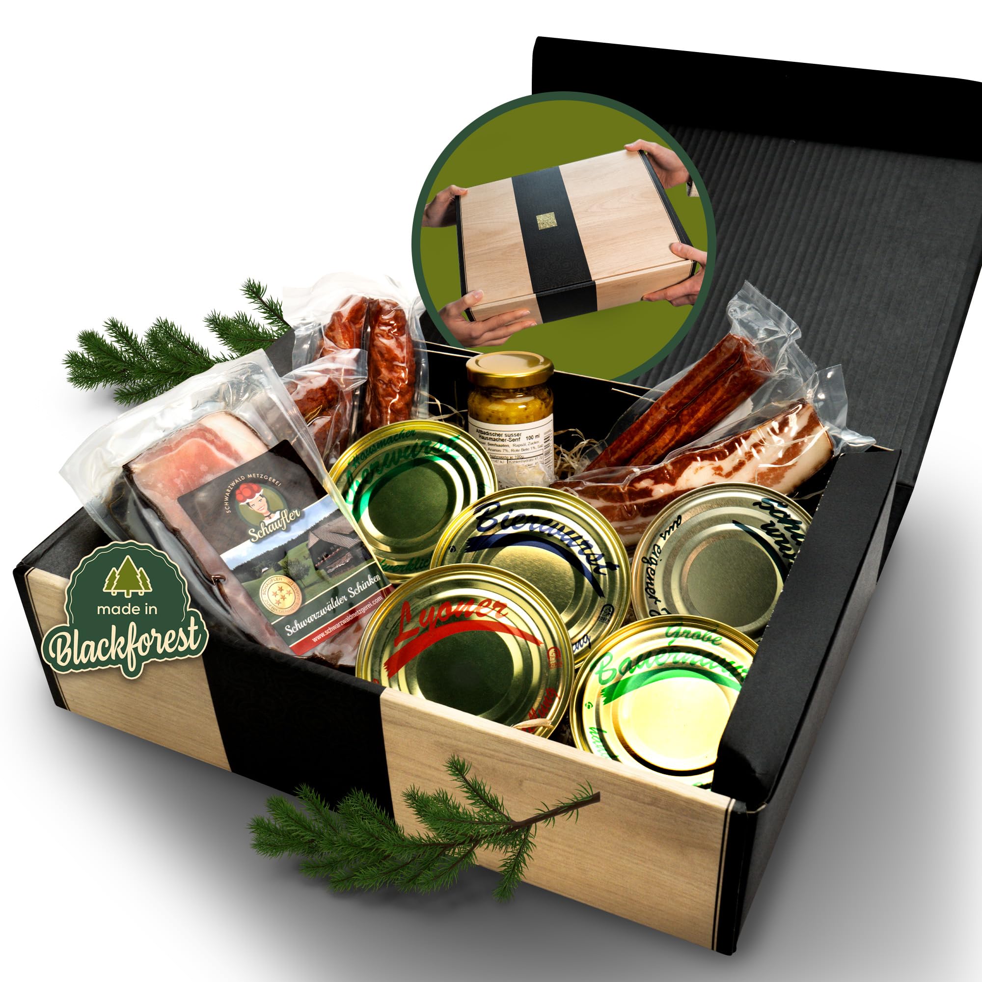 Schwarzwald Metzgerei Geschenkset Dosenwurst 10-teilig Wurstspezialitäten Altbadischer Senf Schinken Speck