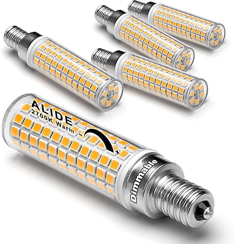 Miniatura 8 de ALIDE Bombilla LED E12 4000K regulable de 5 W, reemplaza equivalente a halógeno E12 de 40 W, base T6 de 120 V, E12 C7, bombillas LED para 4000K