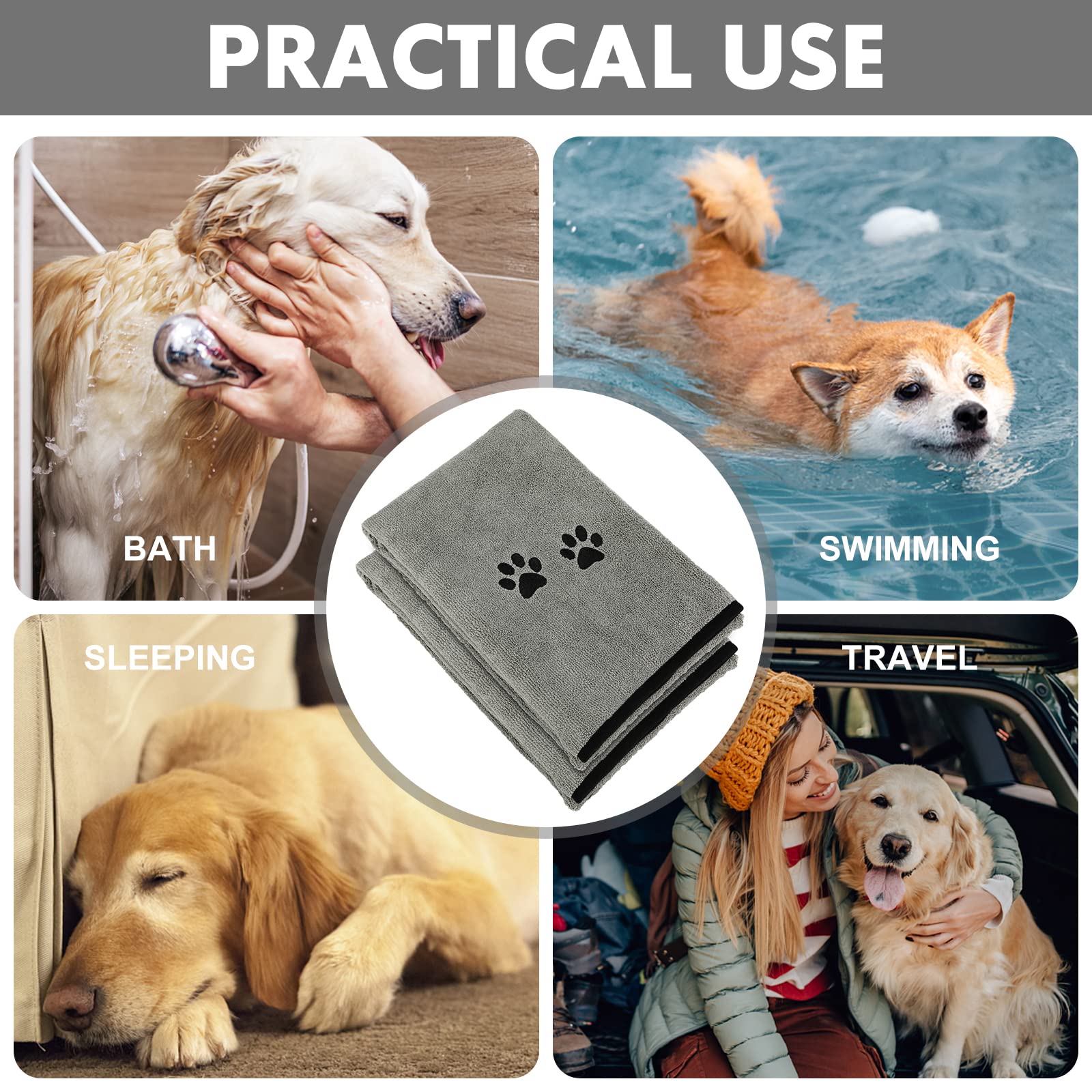 Toalla de baño de Microfibra para Mascotas, Toalla para Perro, Toalla Suave y Absorbente para Perros y Gatos pequeños, medianos y Grandes, Ideal para baño y Aseo (35 x 20 Pulgadas, 3 Colores)