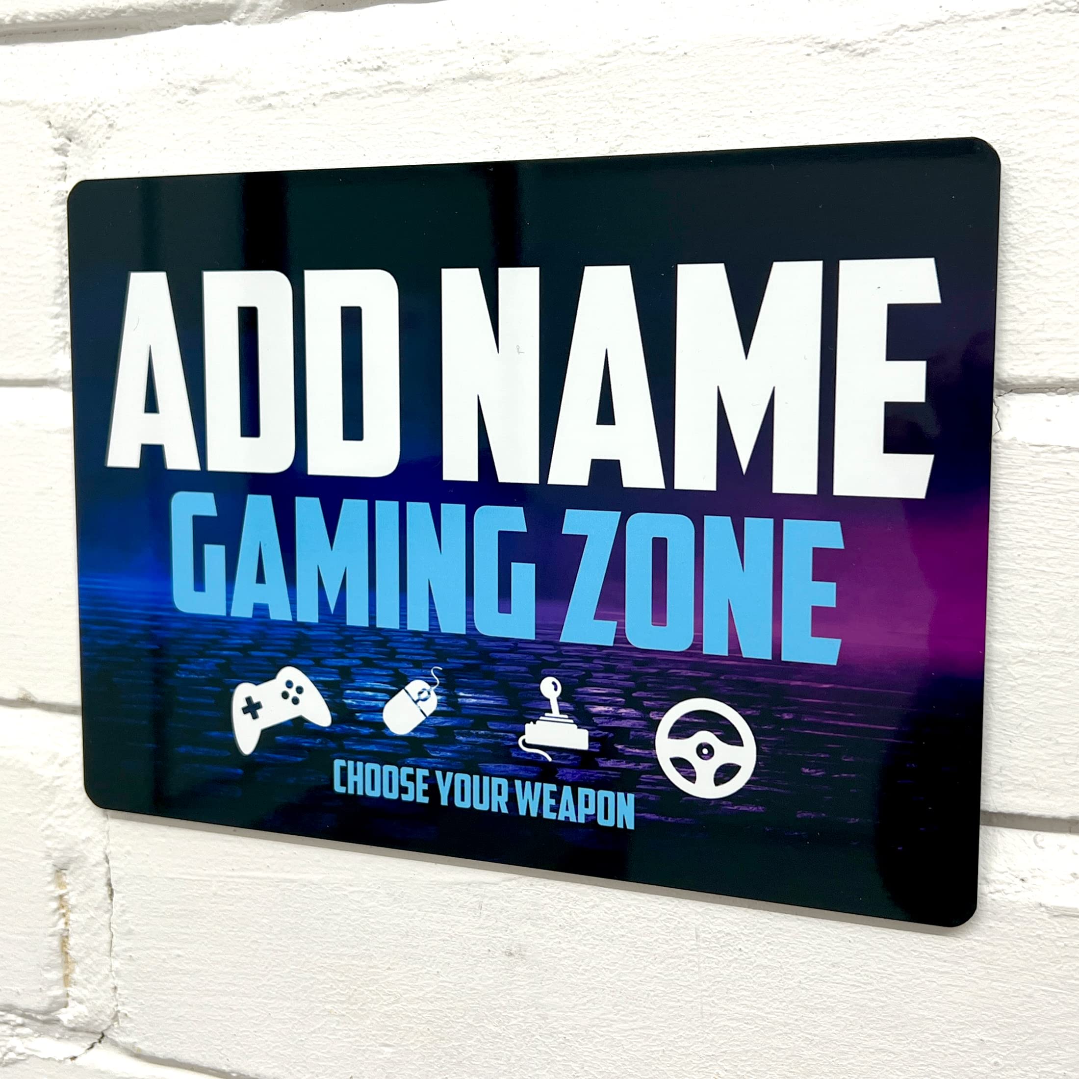 Shopquality4u Gaming Zone Bricks D10 Personalised Metal Gamer Sign - Customised Printed Wall Art Plaque A4 Gaming Zone Bricks