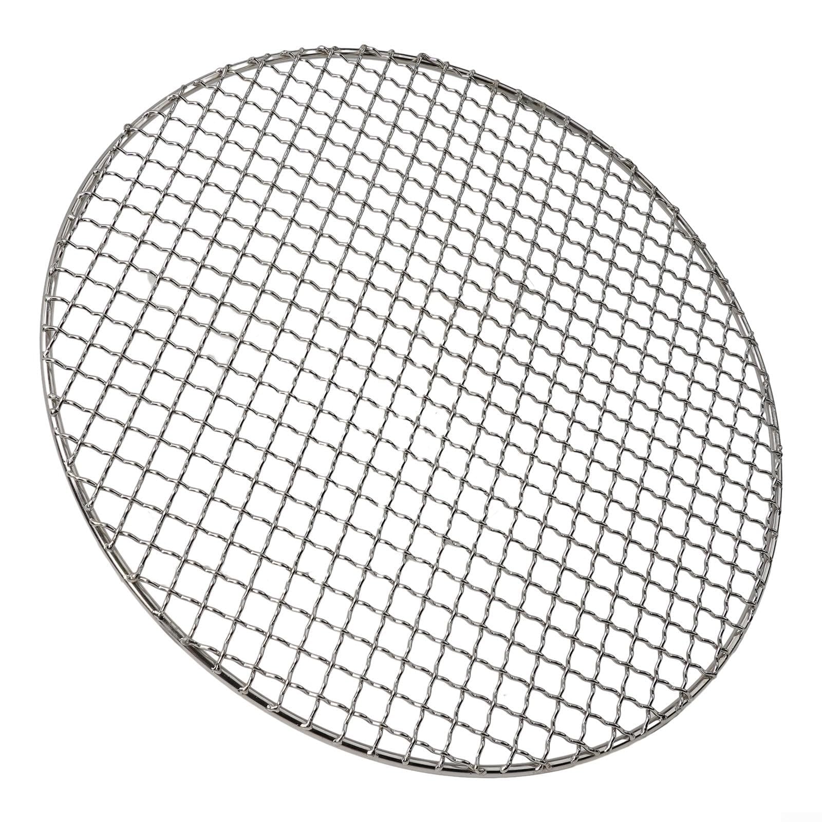 HGCOEYR BBQ Grill Mesh Net, Stainless Steel Silver BBQ Mesh Round Grill Net 150-380mm for Korean BBQ Baking Cooling(330MM)
