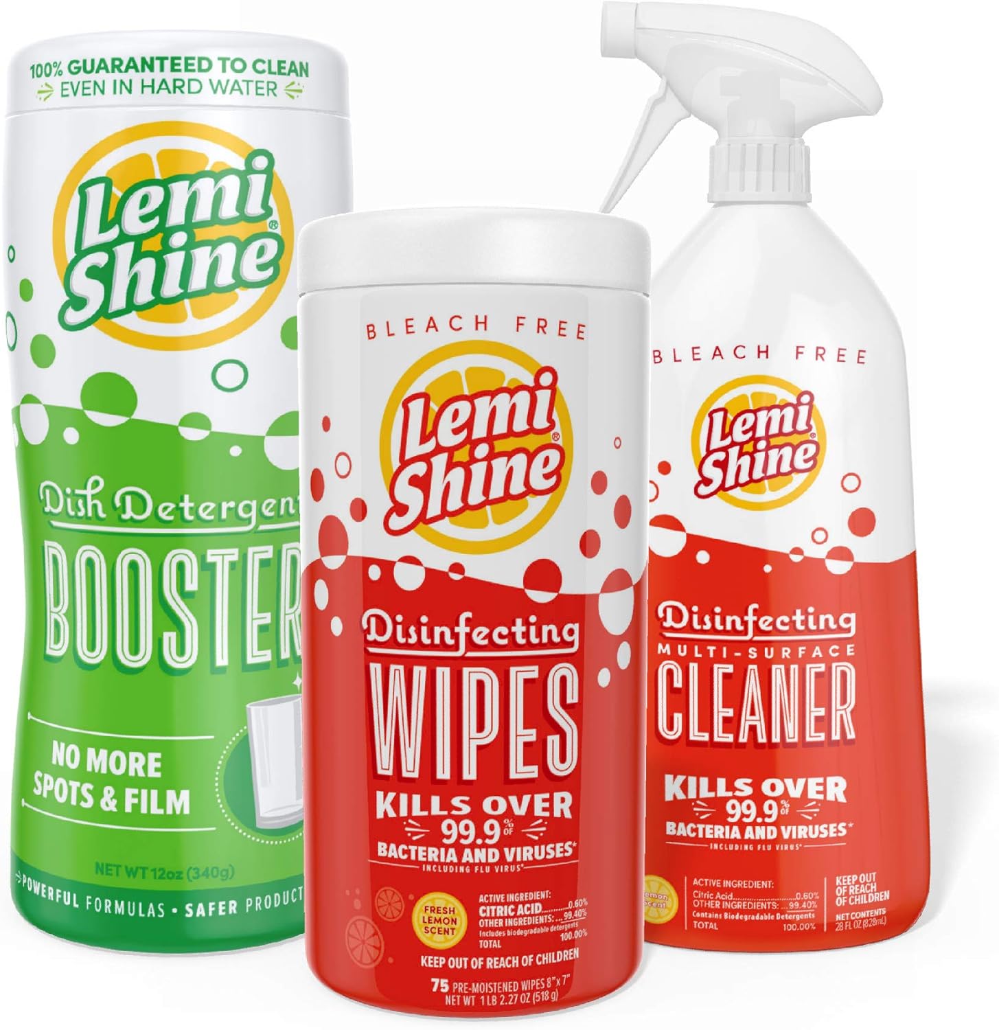 Lemi Shine Multi-Surface Antibacterial Spray, Disinfecting Spray, Kills 99.9% of Germs, Bleach-Free (Fresh Lemon Scent, 28 oz., 3 pack) : Health & Household