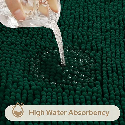 Miniatura 5 de HOMEIDEAS 3 Pieces Bathroom Rugs, Ultra Soft Non Slip Absorbent Chenille Toilet Bath Mat Set (Dark Green,17"x24"+20"x32"+U Shape 20"x24")