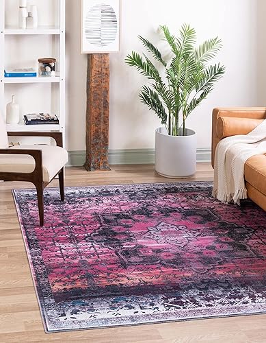 Unique Loom Renaissance Collection - Alfombra Roma (7 pies 3 pulgadas, cuadrada, rosa antiguanegro)