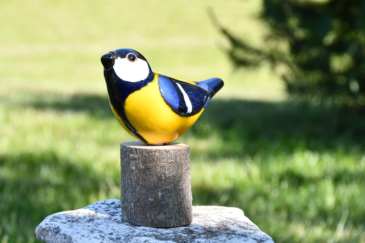 Ceramic Garden Decor - Great Tit Bird Lawn Stake - Outdoor Statue - Perfect, Unique Gifts for Gardeners Woman, Men, Yard Gifts - Handmade, Frostproof