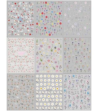 JMEOWIO 9 Sheets Spring Flower Nail Art Stickers Decals Self-Adhesive Pegatinas Unas Colorful Summer Floral Nail Supplies Nail Art Design Decoration Accessories