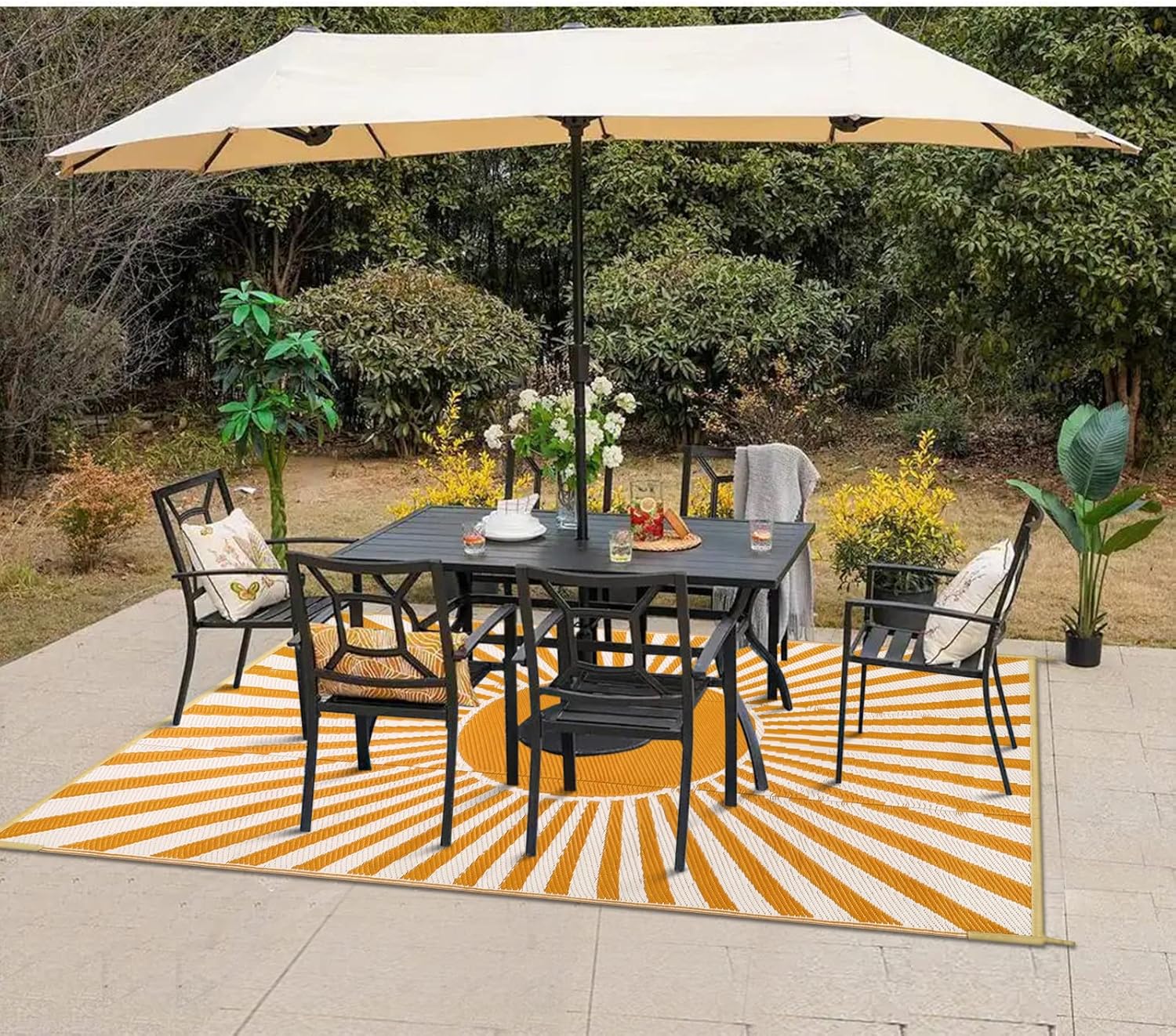 Anidaroel Outdoor Area Rug for Patio Clearance 5X8ft Waterproof, Reversible Plastic Straw Rug Outside Rug, RV Mat for Camping, Porch, Balcony, Pool Deck, Backyard(Orange,5‘x8')