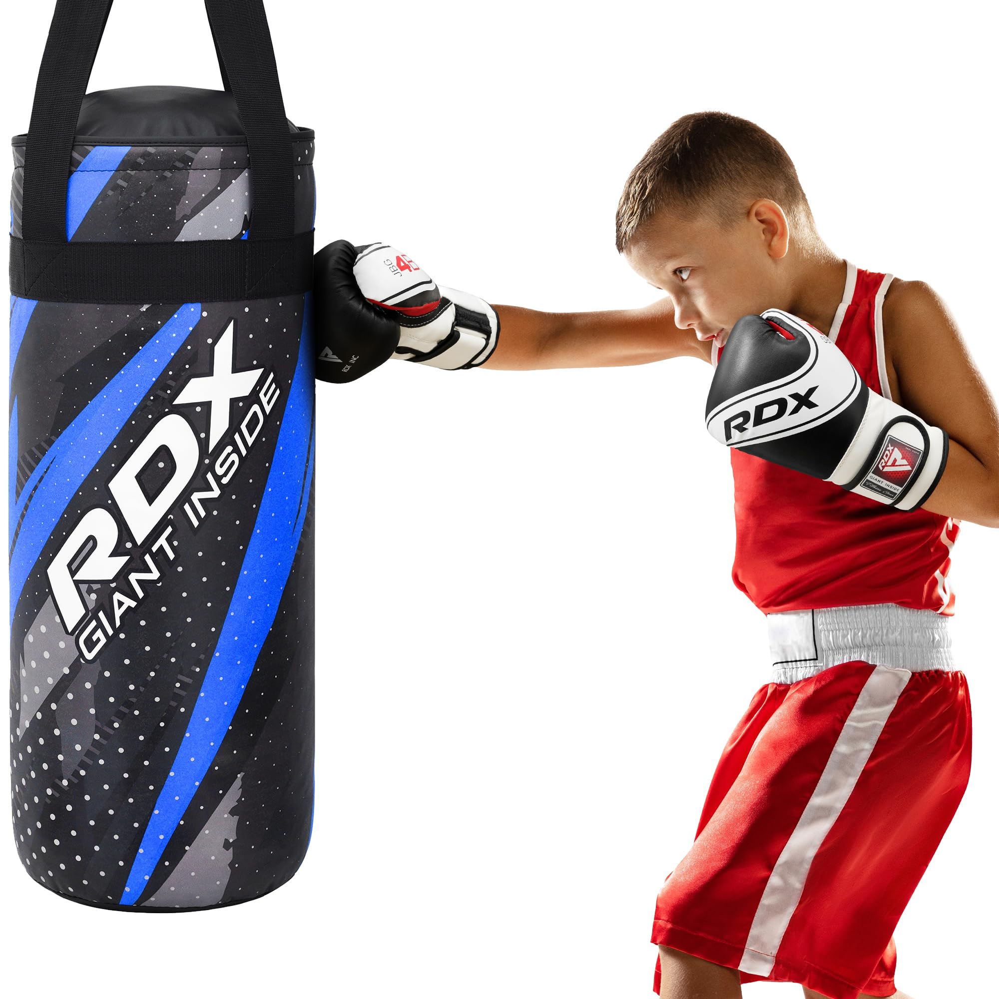 RDX Kids Punch Bag with Gloves, Junior 2FT Filled Hanging Set, Maya Hide Leather, MMA Muay Thai Punching Kickboxing Taekwondo Karate Training Grappling Workout Fitness, Youth Children, Boys Girls Gift