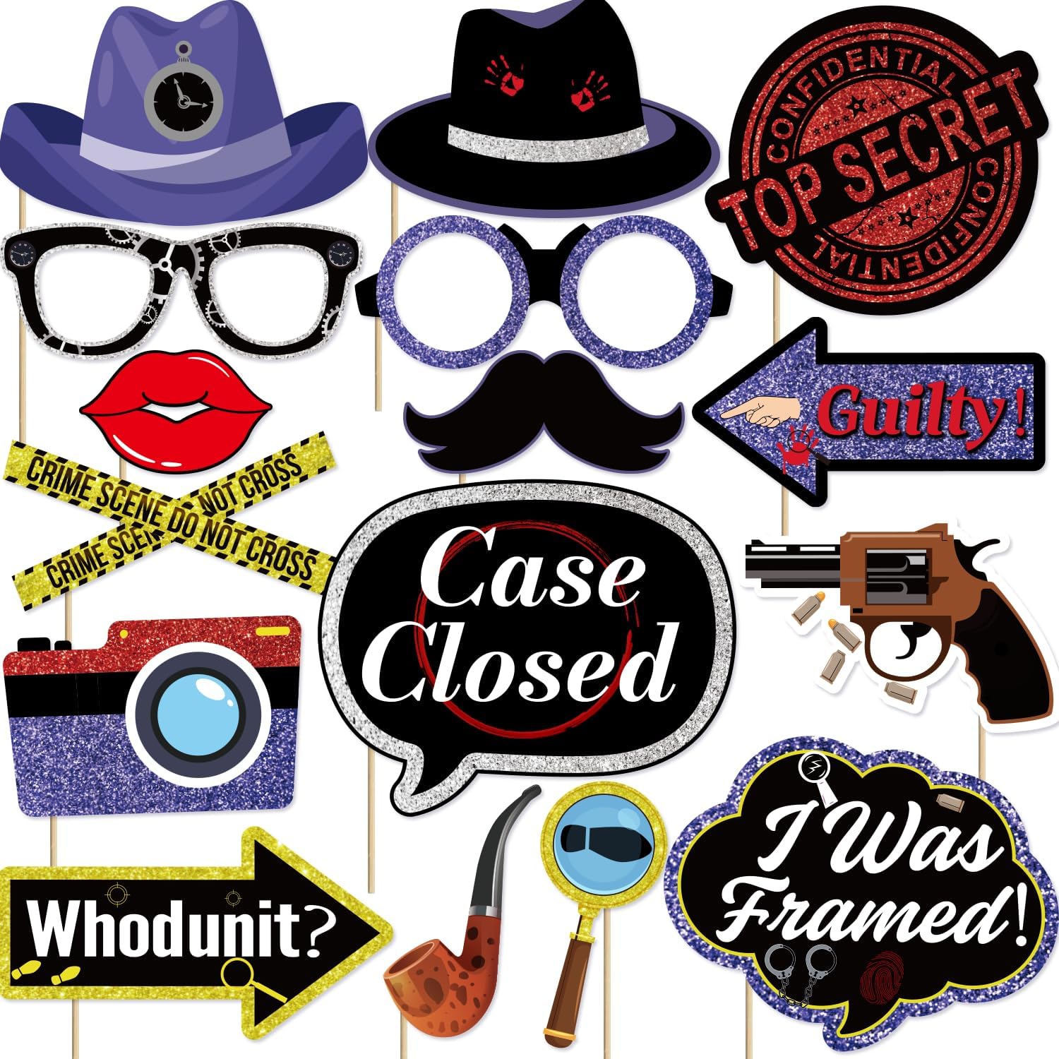 Murder Mystery Photo Booth Props Detective Spy Theme Party Decorations Crime Scene Photobooth Props for Birthday Party Decor