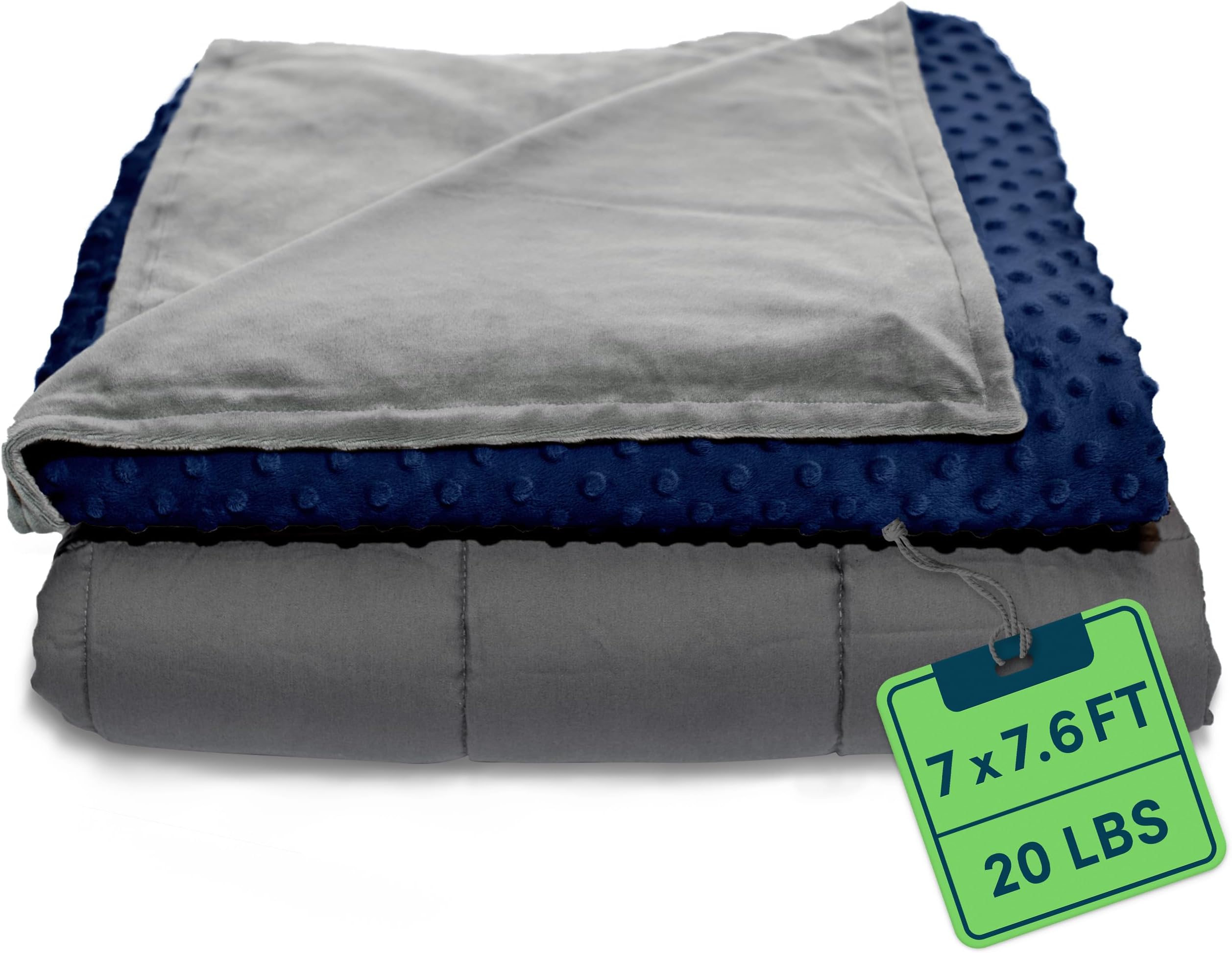 QuilityWeighted Blanket for Adults - 20 LB King Size Heavy Blanket for Cooling & Heating - 100% Cotton Big Blanket w/Glass Beads, Machine Washable Blankets - 86"x92", Navy