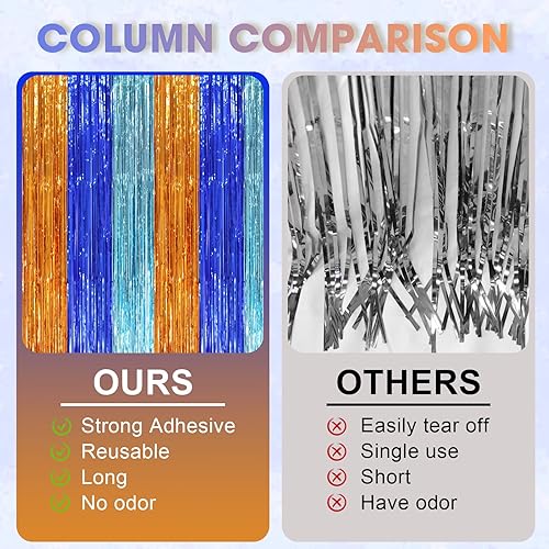 Miniatura 128 de Cortinas de fondo de flecos de papel de aluminio para fiestas, 3 piezas, 39.6 x 98.4 pulgadas, azul retro 48 Retro Azul,03 Rosa,04 Rosa