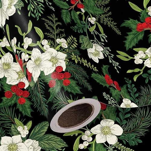 Vista 174 de WRAPAHOLIC Papel de regalo reversible de Navidad, mini rollo, 17 pulgadas x 33 pies, diseño de gnomo azul morado y cuadros con brillo metálico