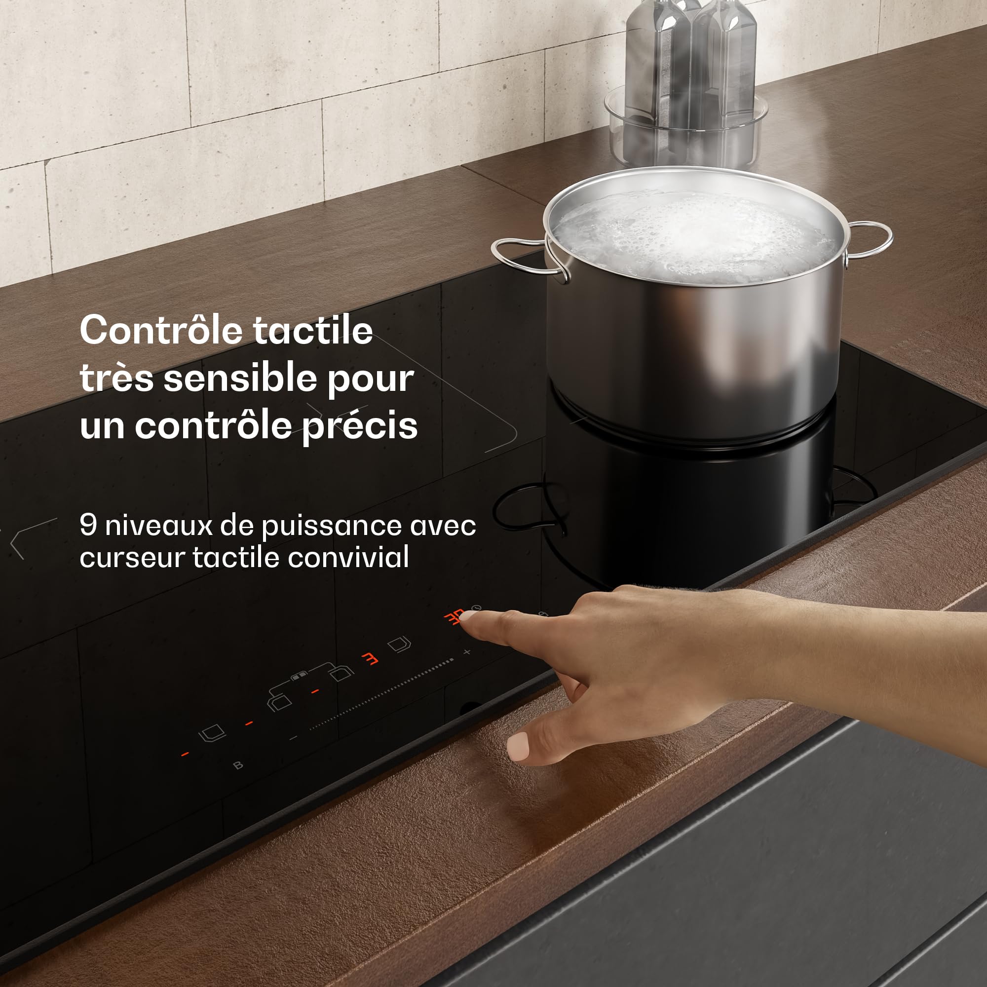 Klarstein Velaire Plaque Induction 90cm 4 Zones 7000W Boost Curseur Tactile Minuterie Sécurité Enfants Verre Céramique Encastrable Noir