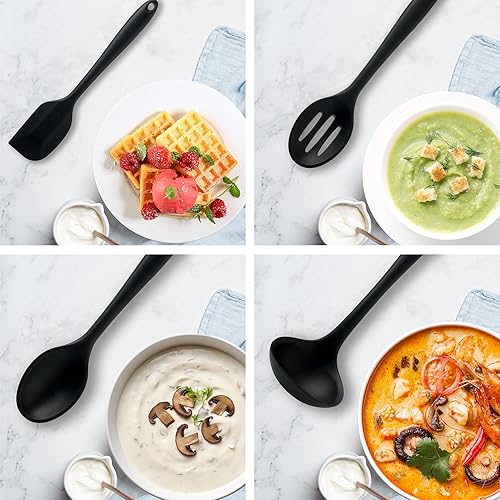 Miniatura 4 de Juego de utensilios de cocina de silicona, 8 herramientas de cocina antiadherentes resistentes al calor, espátula de silicona, espátula de servir,
