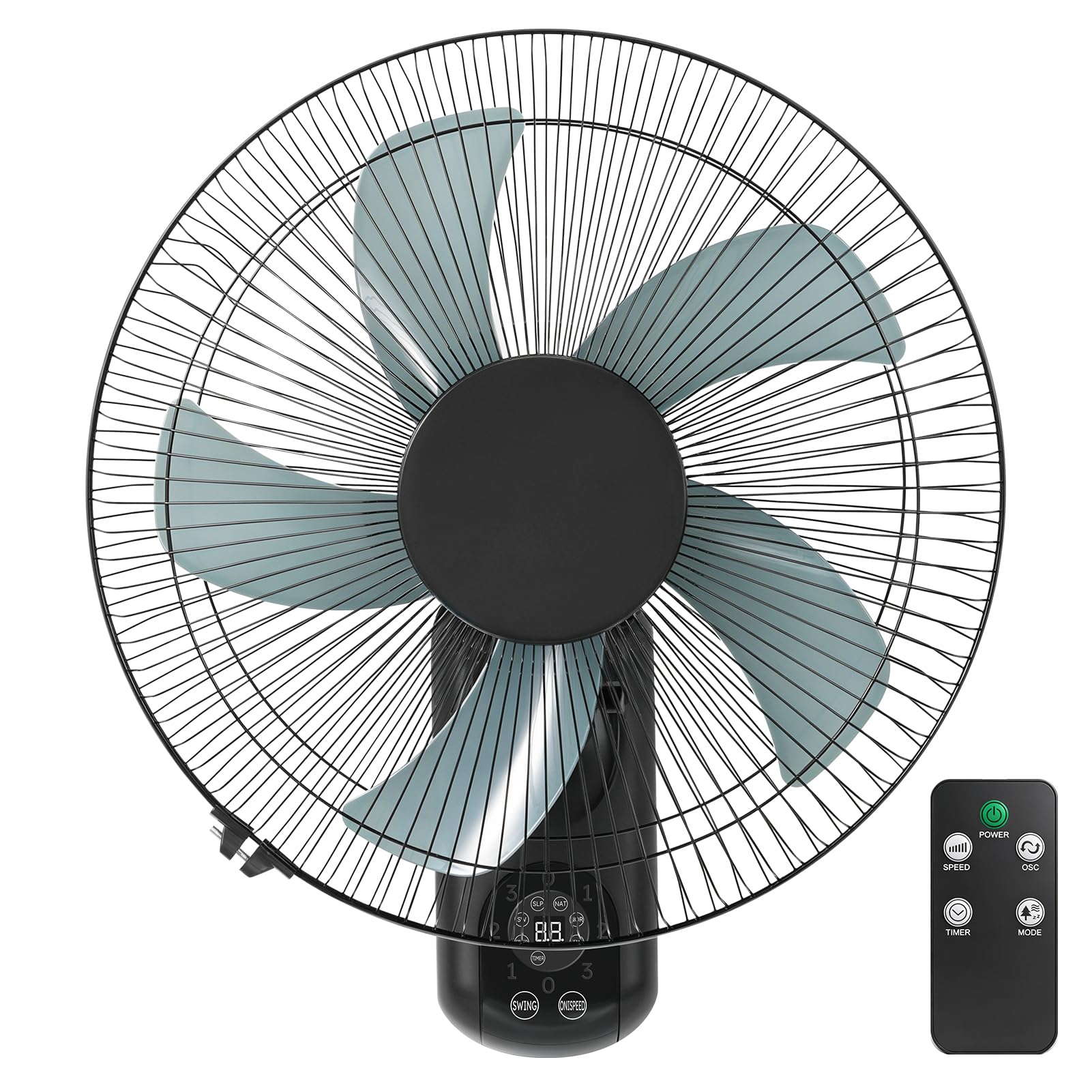 Ventilateur mural avec télécommande & minuterie (1-9h) – 5 pales ASA, 3 vitesses, oscillation 90° – silencieux (≤28dB), montage mural, idéal pour chambre, terrasse & extérieur – Noir.