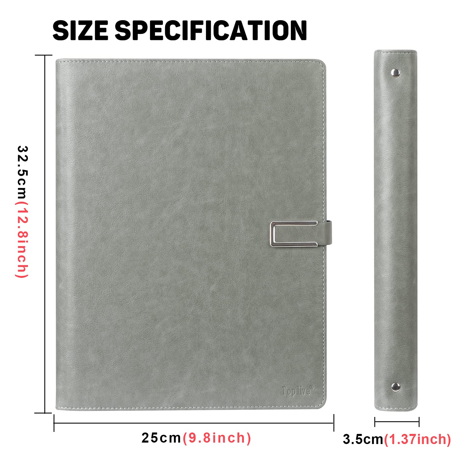 Toplive Padfolio Portfolio Folder 3 Ring Binder Business Padfolio