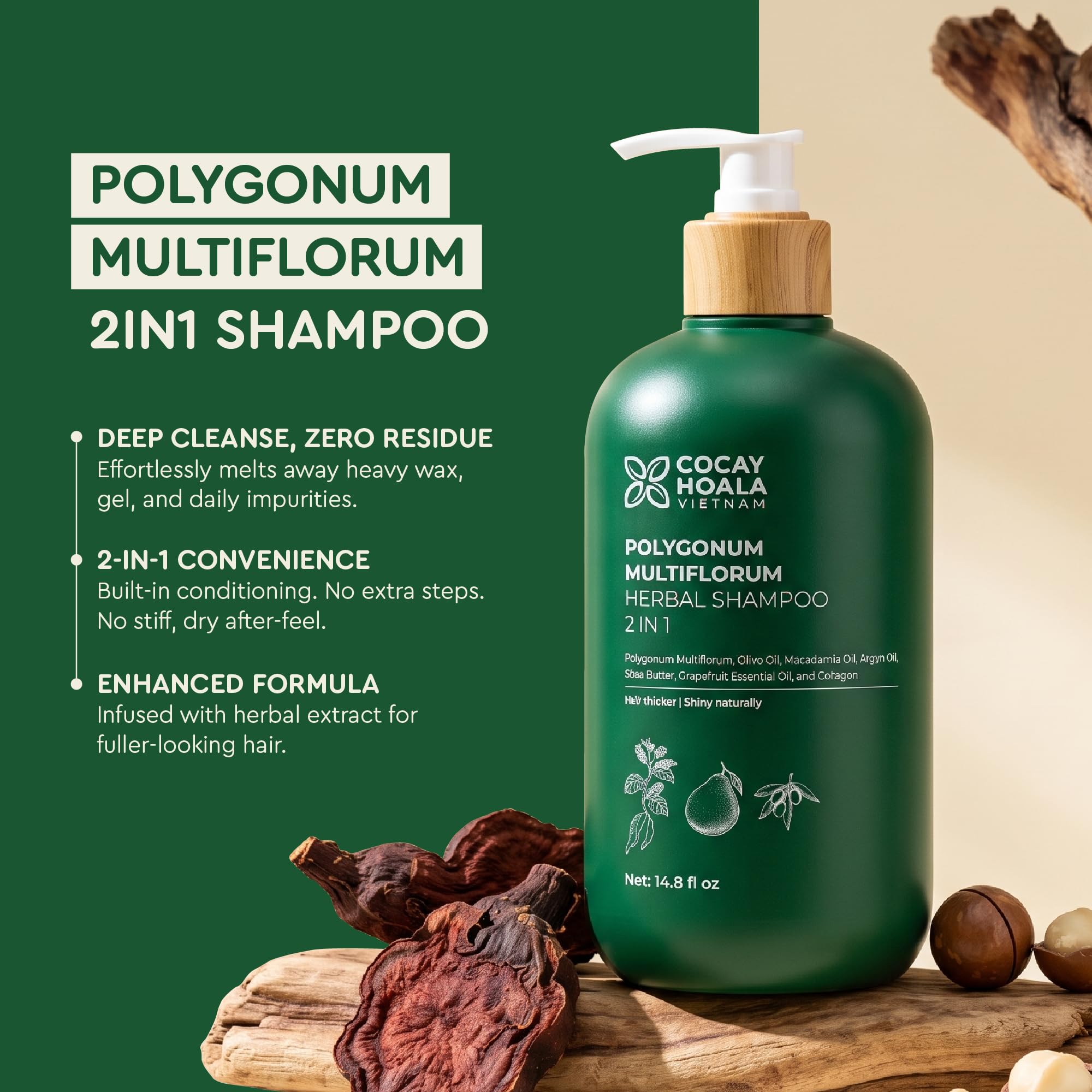 Hair Growth Shampoo with Polygonum Multiflorum, 14.8 oz, 2-in-1