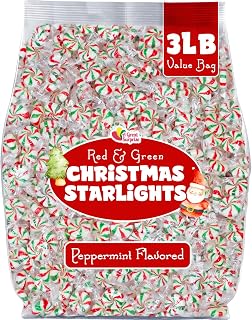 Christmas Peppermint Starlights - 3 Pounds - Mints Bulk Candy - After Dinner Mints - Peppermint Hard Candy - Red and Green Candies