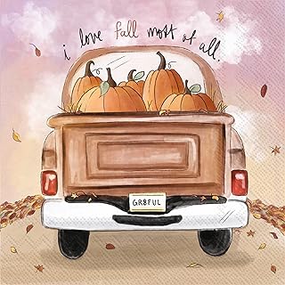 I Love Fall Truck Party Cocktail Napkins - 40 Count, 2 Packs of 20CT, 3-Ply, Non-Toxic Water-Soluble Dyes, Made in Germany