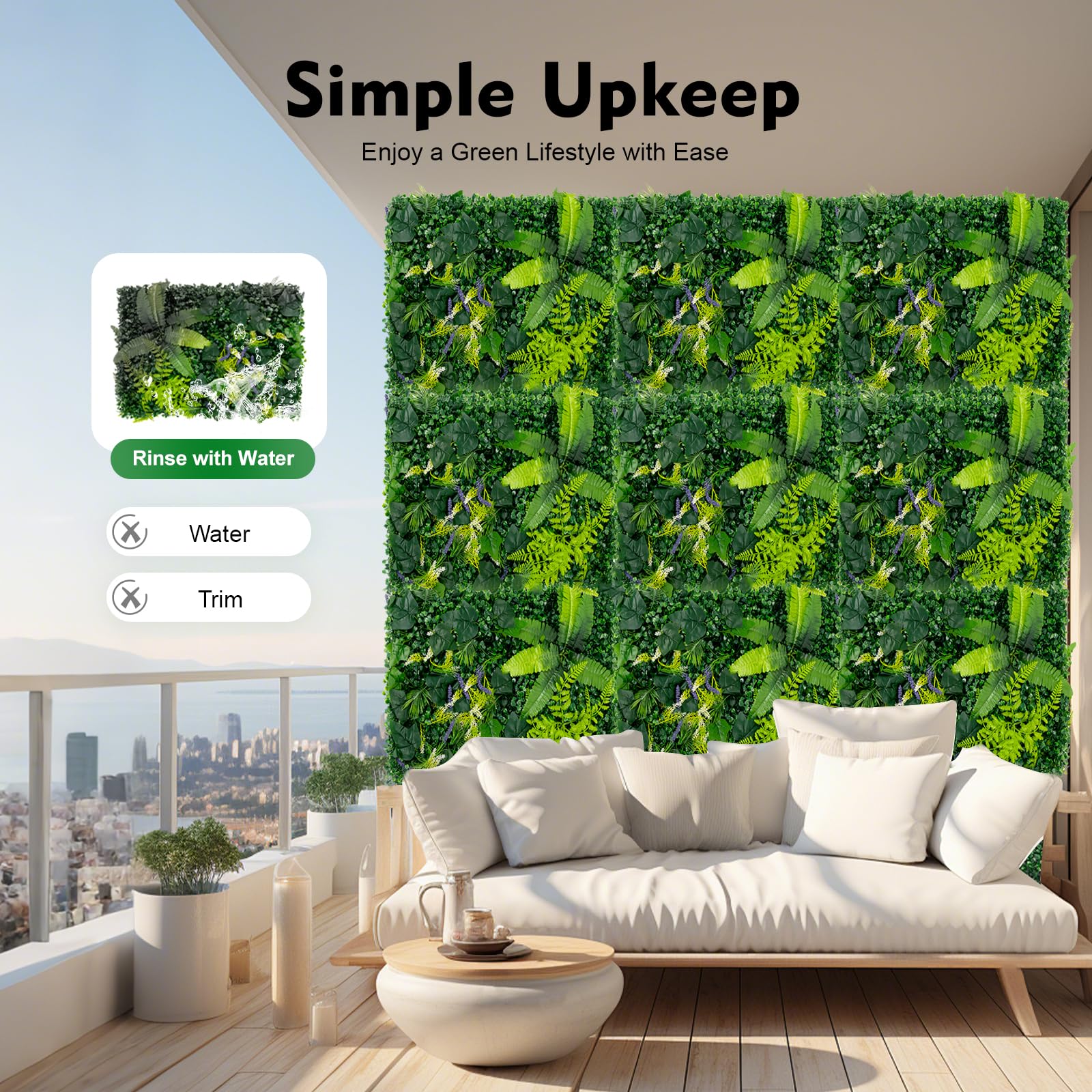 6 Stück Pflanzenwand Outdoor 40x60cm Kunstpflanzen Wand 2,1 kg | Lebensechte 3D-Blätter, Keine Montage, Kunststoff Wandbefestigung Künstliche Pflanzenwand, Für Zuhause & Gartendekoration