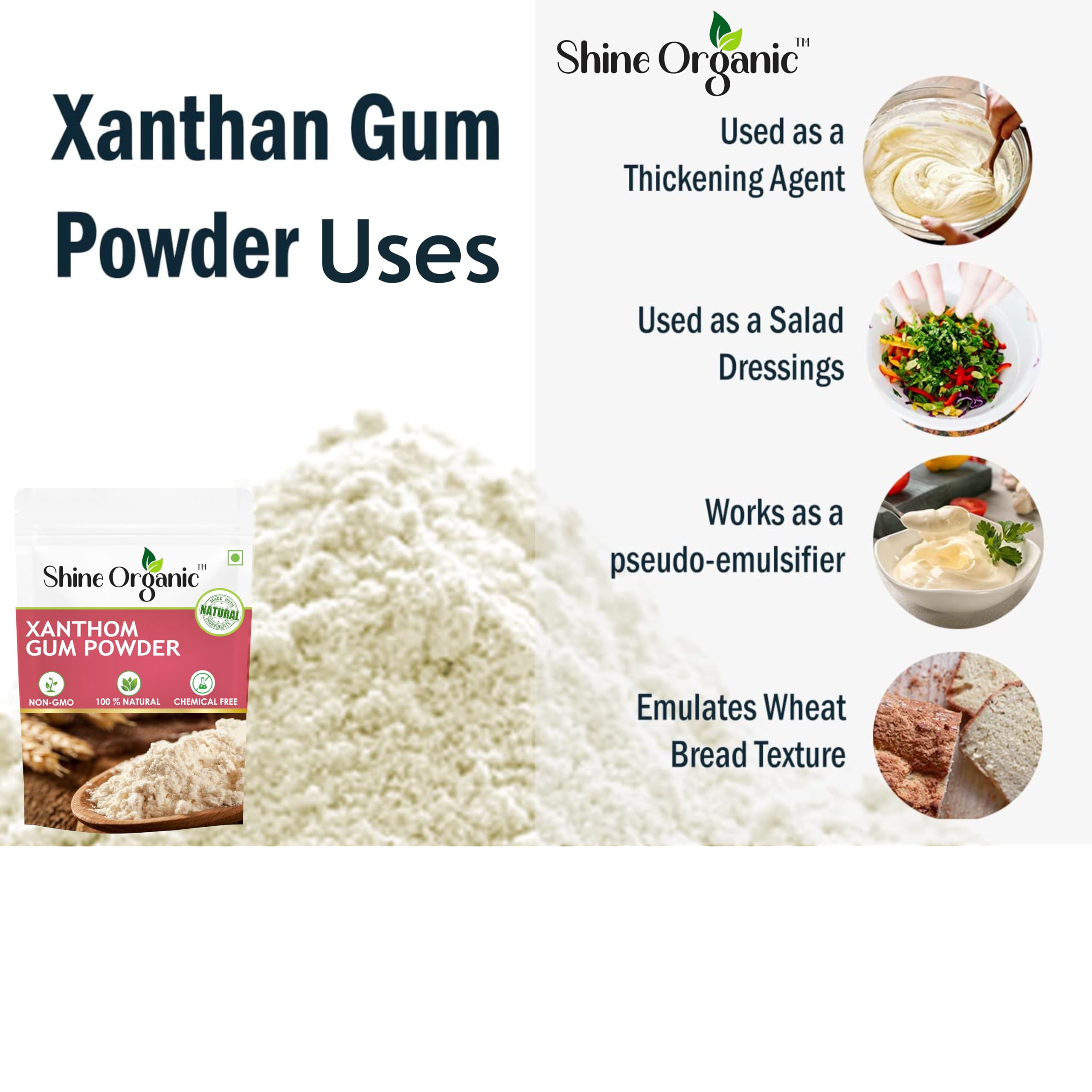 Shine Organic Xanthan Gum for Baking and Thickening Sauces 100% Natural | Xanthan Gum Powder | - (100 GM) 4