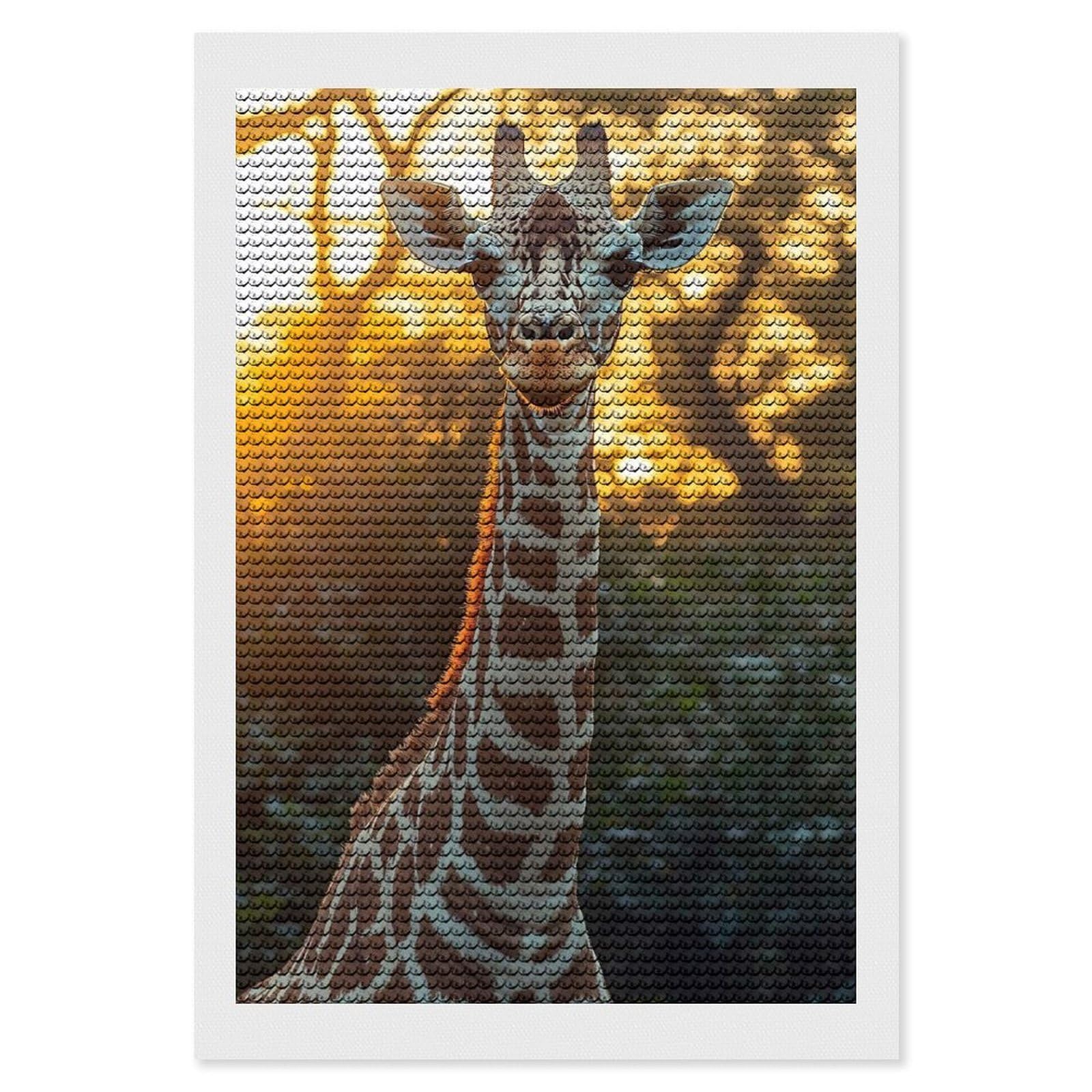 Junmoney Giraffe Portrait in Golden Light Diamond Art Kit 8"x12", Creative Leisure Activity, Complete Accessories, Vintage Style Decor, for Women
