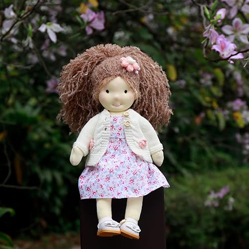 Miniatura 4 de Muñeca Waldorf hecha a mano, ámbar de 12 pulgadas, muñeca de trapo suave con bonito peluche de peluche, ideal para bebés y niños pequeños