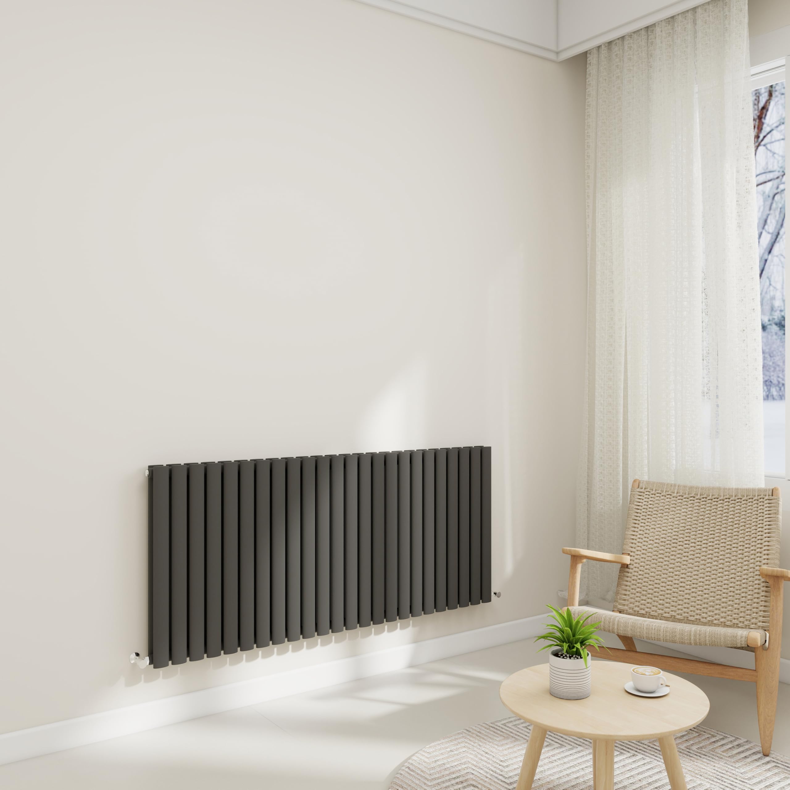 Horizontal Stylish Traditional Column Radiator, 600x1416mm Column Rads Anthracite Oval Column, Double Panel Modern Radiator for Bathroom/Living Room,Central Heating Heater, Grey Radiator